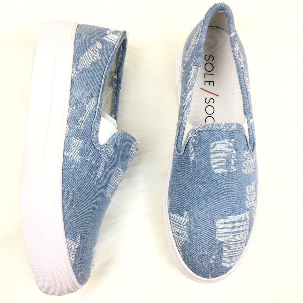 Sole Society | Chambray Distressed Slip Ons Size 7